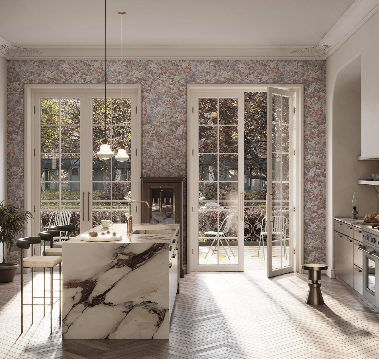 Панно Loymina Панорама Английский сад: панорамный паттерн PNR4 007 3×1 фото в интерьере